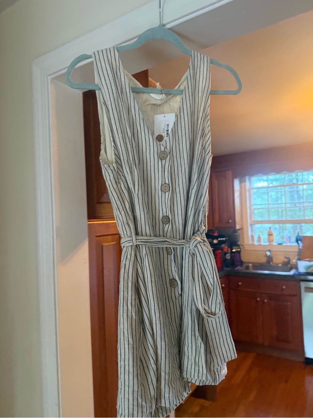 Allie Rose Striped Button Front Romper Size L NWT